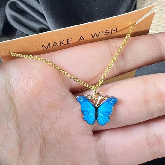 Butterfly Blue Necklace - KUCAH-Free Size / Blue