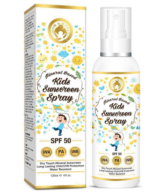 Mom & World Mineral Based Kids Sunscreen Spray SPF 50, Water Resistant, UVA/UVB Pa+++, Safe For Baby and Kids, 120 ml