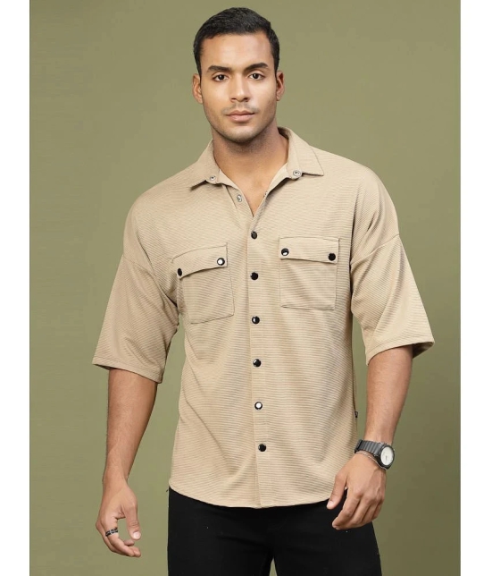 Rigo Polyester Oversized Fit Striped Half Sleeves Mens Casual Shirt - Beige ( Pack of 1 ) - None