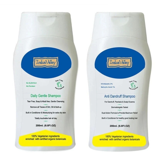 Indus Valley Daily gentle Shampoo and Anti Dandruff Shampoo 200ml Each Combo Pack