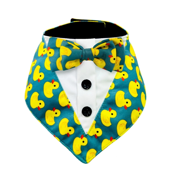 PawsIndia Duck Pattern Tuxedo Bandana With Matching Bow For Pets-Small