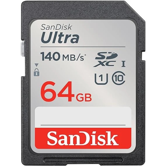 SanDisk Ultra UHS I 64GB SD Card 140MB/s for DSLR and Mirrorless Cameras, 10Y Warranty