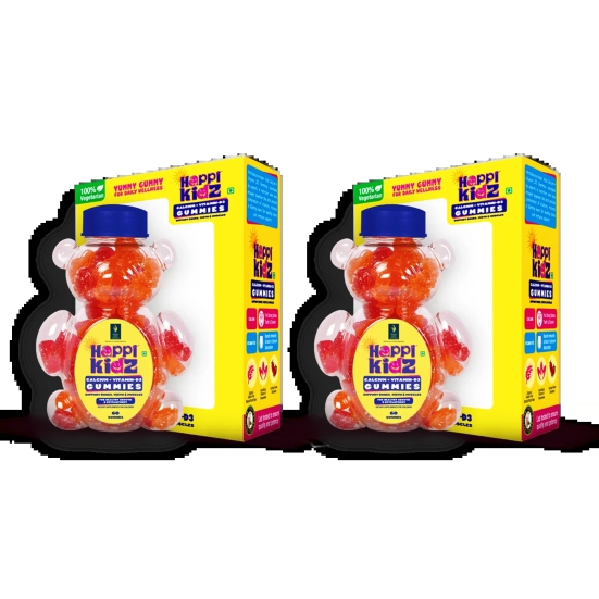 BRITISH LIFE SCIENCES PVT LTD ; Nutrition For A Healthy Beginning Happikidz Calcium + Vitamin D Gummies For Kids (60 Count Gummy Bears) - Kids Nutrition, Bones And Teeth, Boosts Immunity - Strawb