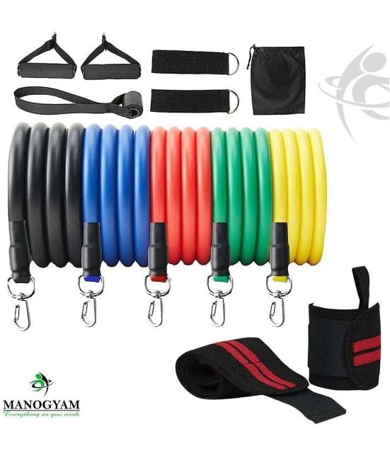 Manogyam Fitness Combo of 11-In-1 Resistance Bands Set with Wrist Supports - Multi Color