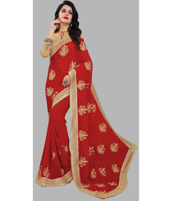 Om Shantam Sarees - Red Silk Blend Saree With Blouse Piece ( Pack of 1 ) - Red