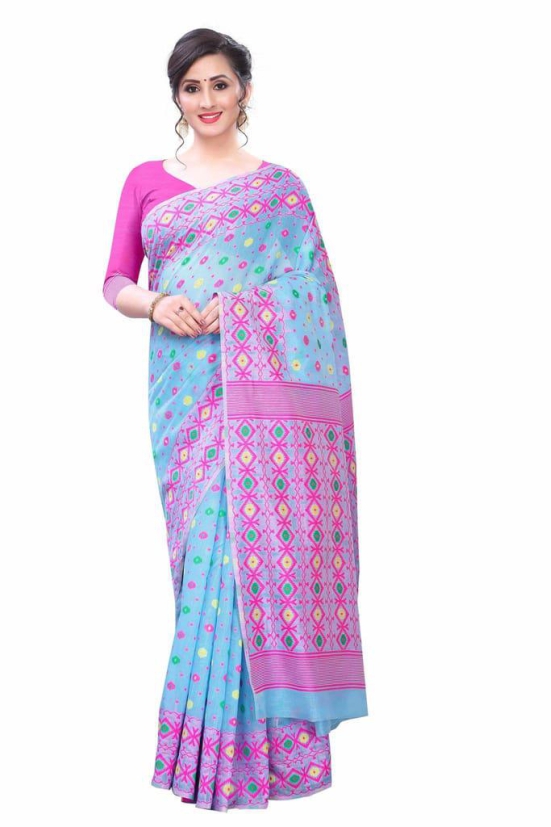 Silk Zone Women''s Jamdani Cotton Blend Woven Saree