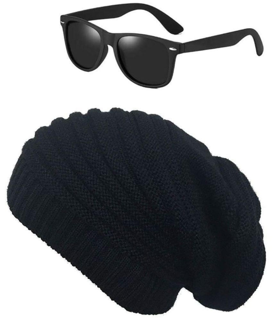 THRIFTKART Black Woollen Men's Cap ( Pack of 2 ) - Black