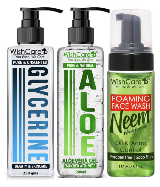 WishCare Unscented Glycerine, Natural Aloe Vera Gel & Foaming Neem Face Wash Moisturizer 600 ml Pack of 3