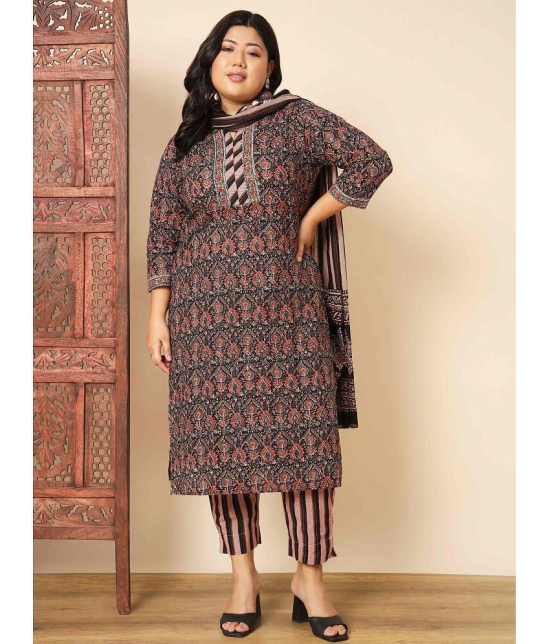 Vbuyz Cotton Printed Kurti With Pants Womens Stitched Salwar Suit - Brown ( Pack of 1 ) - None