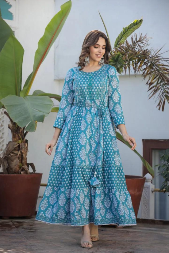 Wedding Party Ethnic Dress | Women Frill Dress | A-Line Dress for Women Stylish Kurti for Women-M