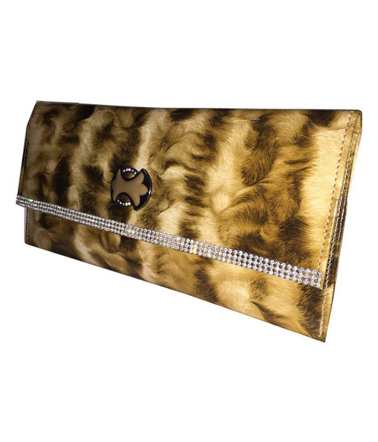 Apnav Gold Fur-design Clutch With Sling Chain