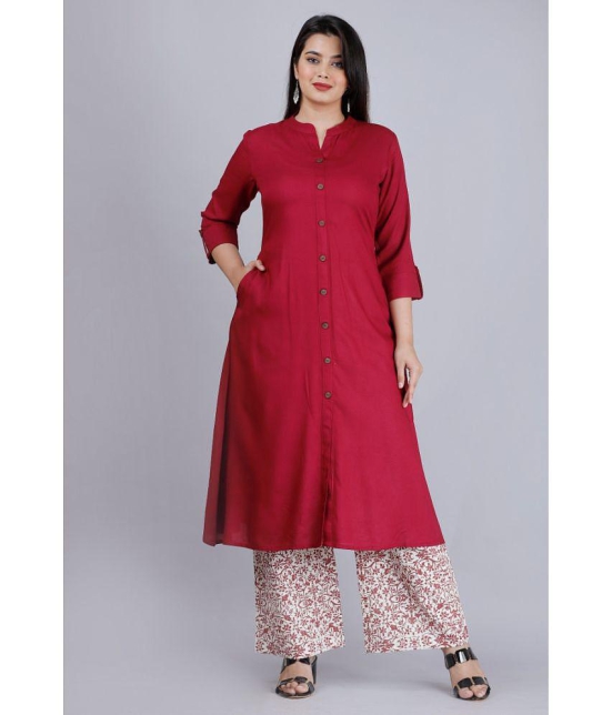 MAUKA - Maroon Front Slit Rayon Women's Stitched Salwar Suit ( Pack of 1 ) - None