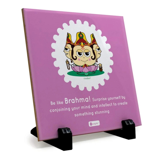 Indigifts Office Desk Gifts - Be Like Brahma Printed Ceramic Tile 6x6 Inches - India Souvenir Gifts, Religious Diwali Gift Items, Farewell Gift, Lord Brahma Gift