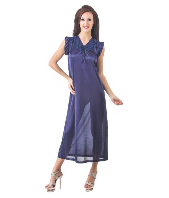 Fasense Satin Night Dress - Navy - L