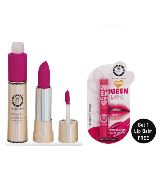 Colors Queen Lip Matte 2 in 1 Lipstick With Queen Lips Lip Balm (Pack of 2) Sharbati Pink