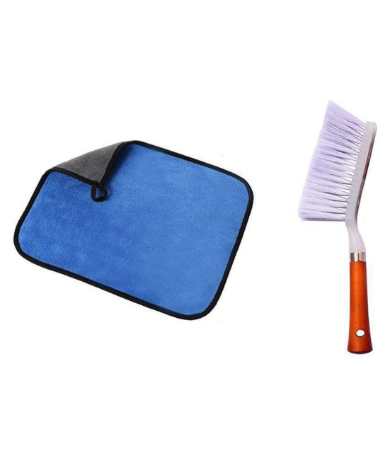 INGENS Combo of Car and Carpet Cleaning Brush and Microfiber Cleaning Cloths,40x40cms 600GSM Highly Absorbent, Lint and Streak Free,Wash Cloth for Car, Window(Pack of 1 Cloth and 1 Brush)