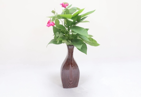 Khurja Pottery Flower Vase Pan Shape Brown Colour Size 10 Inches