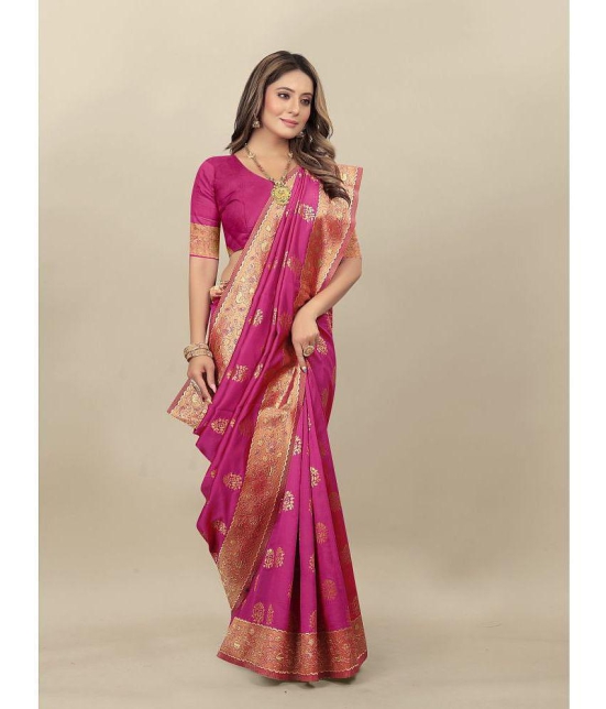 Gazal Fashions - Pink Banarasi Silk Saree With Blouse Piece ( Pack of 1 ) - Pink