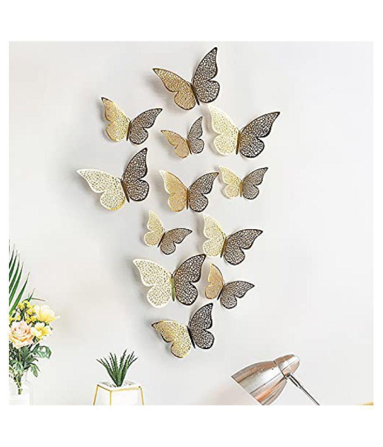 PINDIA Gold 12 pcs 3D Metal BUTTERFLY for Party Décor 3D Sticker ( 12 x 7 cms )