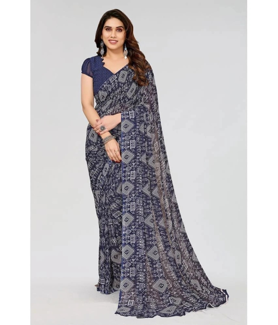 ANAND SAREES Georgette Printed Saree With Blouse Piece - Navy Blue ( Pack of 1 ) - Navy Blue