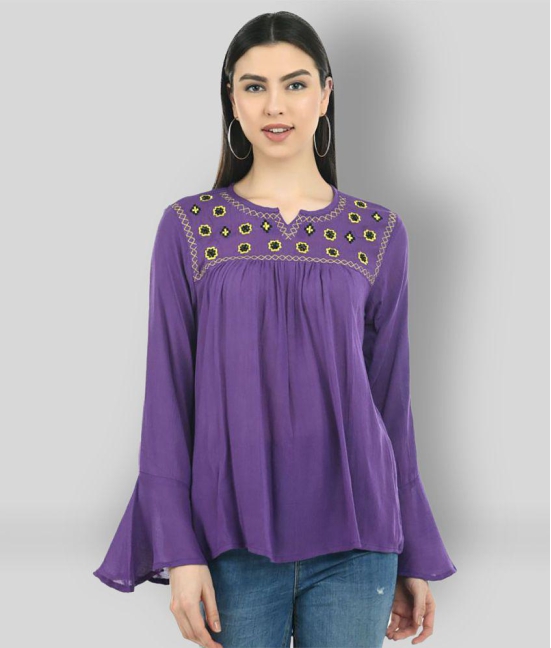 SAAKAA - Purple Rayon Women''s A-Line Top ( Pack of 1 ) - S