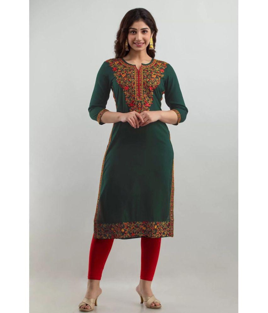 offline selection - Green Cotton Blend Women''s Straight Kurti ( Pack of 1 ) - None