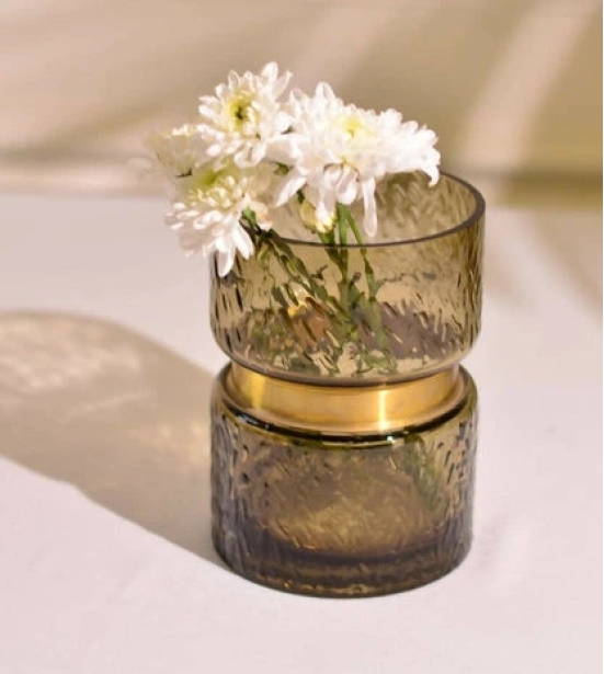 Amore Small Copper Glass Vase with Gold Ring