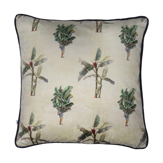 Tropical Banana Leaf Symphony Print Velvet Cream Cushion Cover, 40 x 40 cm