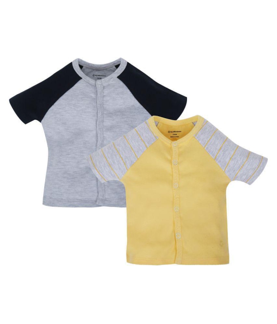 My Milestones T-shirt Half Sleeves Boys Yellow Grey Raglan/ Grey Navy Blue Raglan-2Pc Pack - 0-3 M - None