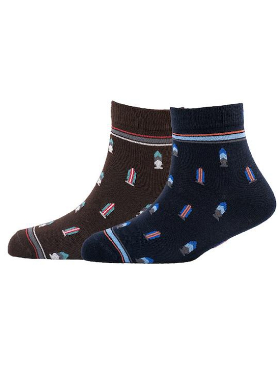 Men Pack Of 2 Patterned Cotton Ankle Length Socks