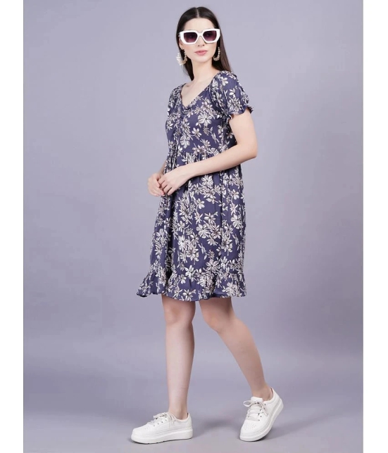 HIGHLIGHT FASHION EXPORT Rayon Printed Above Knee Womens Fit & Flare Dress - Navy Blue ( Pack of 1 ) - None