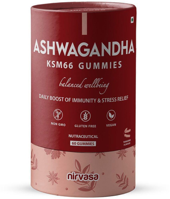 Nirvasa Ashwagandha KSM66 Gummies, for immunity, Vitality and Vigour, enriched with Vitamin D3 and Tamarind Flavour Sugar Free (1 x 60 Gummies) - None