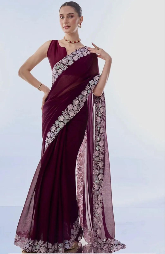 Preferable Wine Color Georgette Saree