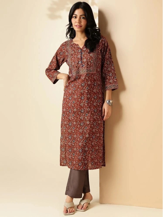 Vbuyz Cotton Printed Straight Womens Kurti - Brown ( Pack of 1 ) - None