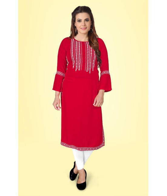 Kapadia - Red Rayon Women''s Straight Kurti ( Pack of 1 ) - None