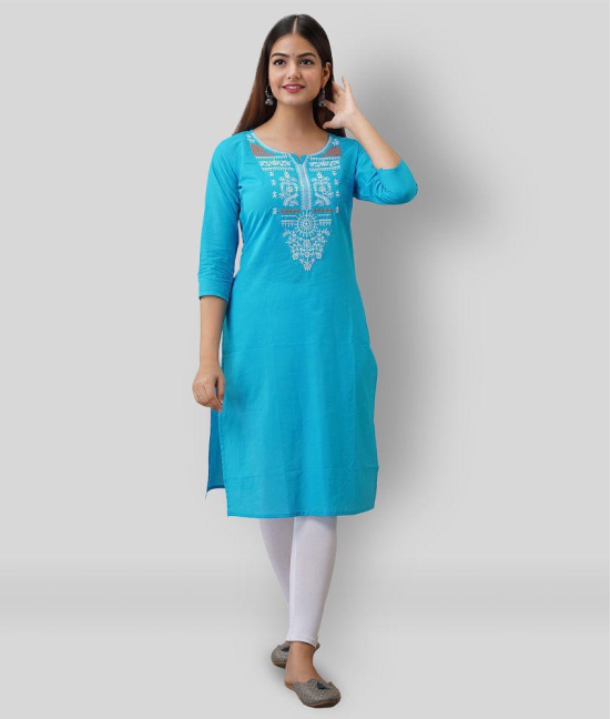 Radiksa - Blue Cotton Women's Straight Kurti ( Pack of 1 ) - XXL