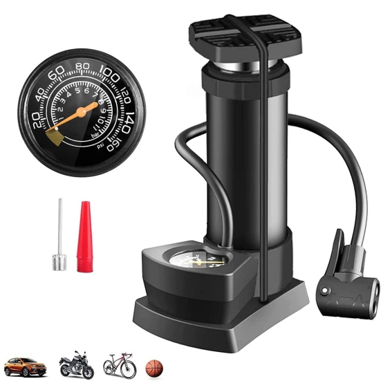 URBAN CREW Portable Mini Bike Pump/Cycle Foot Pump Foot Activated with Pressure Gauge Floor Bicycle Bikes Pump & Cycle Pump Bicycle Tire Pump for Road, Black (1pc)