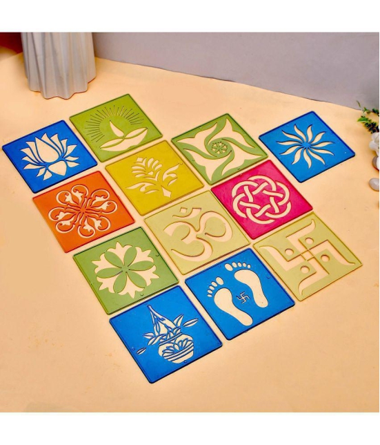 CRAFTAM Different Design Ready to Draw Rangoli Making Stencils, Rangoli Plastic Stencils for Diwali Floor Decoration (Set of 12, Size4x4 Inch)