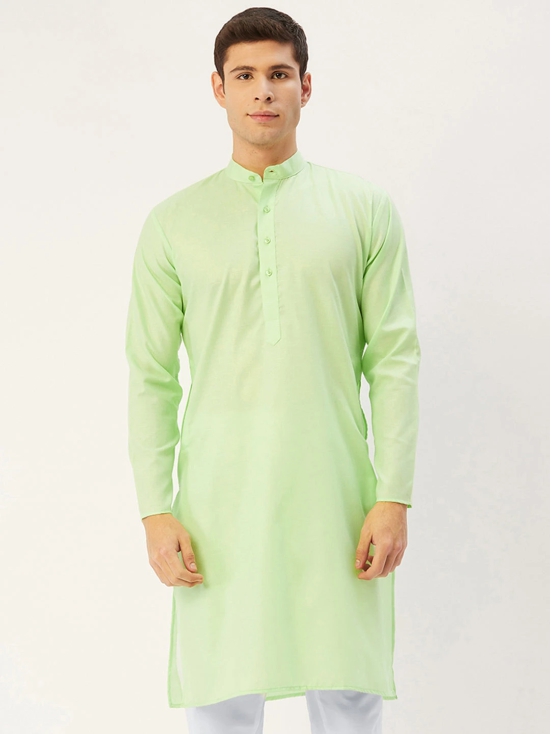 Jompers Mens Lime Cotton Solid Kurta Only-XL / Green