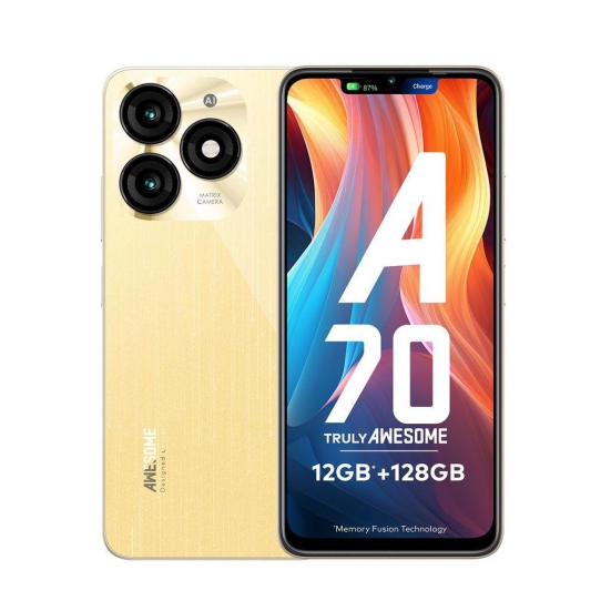 itel A70 (4GB RAM, 128GB ROM) Upto 12GB RAM with Memory Fusion | 13MP Dual Rear Camera & 8MP Front Camera | 5000mAh with Type-C | Dynamic Bar | Side Fingerprint | Octa-Core Processor | Brilliant Gold