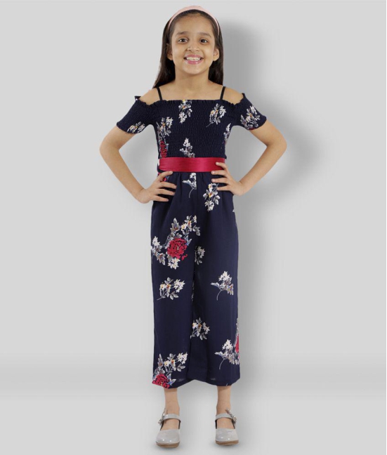 Kids Cave - Navy Blue Crepe Girls Jumpsuit ( Pack of 1 ) - None