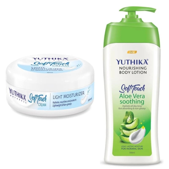 Yuthika Soft Touch Light Moisturizer Cream 50ml and Aloe Vera Body Lotion 500ml Combo Pack