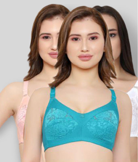 KYODO - Multicolor Cotton Blend Non - Padded Women's Everyday Bra ( Pack of 3 ) - 40B