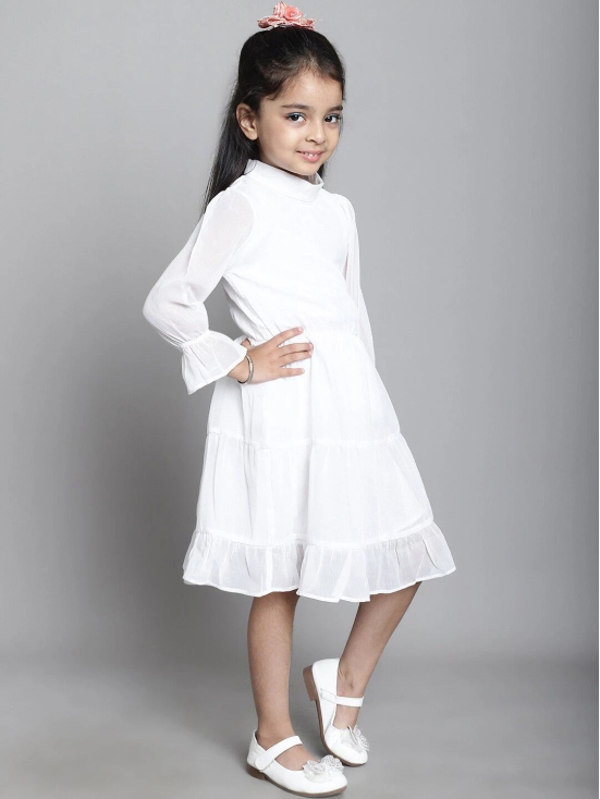 MINI & MING Girls Mock Neck Bell Sleeves Georgette Fit & Flare Dress