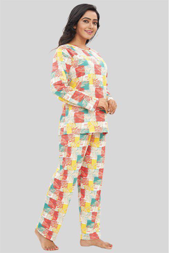 Women Full Sleeves Knit Cotton Pyjama Set-L