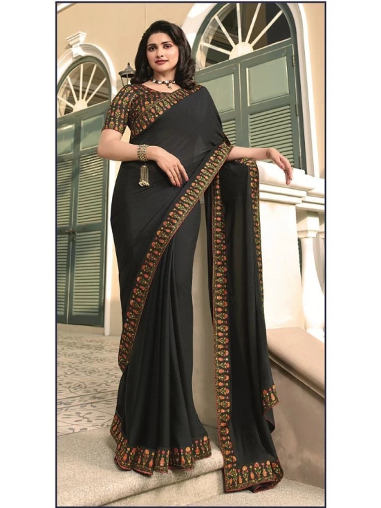 Gazal Fashions Georgette Printed Saree With Blouse Piece - Black ( Pack of 1 ) - Black