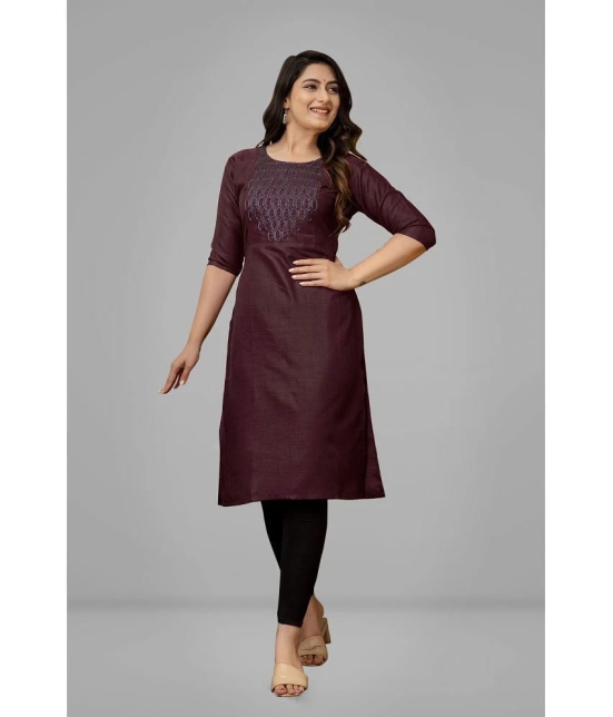 Parastri Cotton Embroidered Straight Womens Kurti - Maroon ( Pack of 1 ) - None