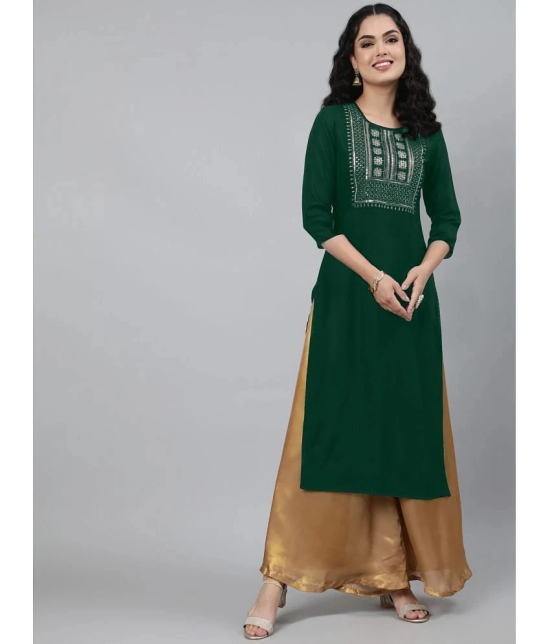 JASH CREATION - Green Rayon Womens Straight Kurti ( Pack of 1 ) - None