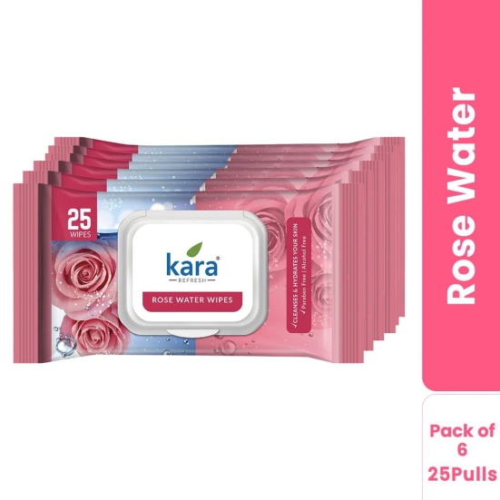 Kara Rose Water Refreshing Facial Wipes Pack of 6  (25 Pulls)