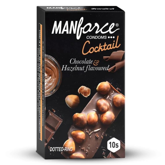 Manforce Cocktail Condoms with Dotted-Rings, Hazelnut & Chocolate Flavoured, 10s